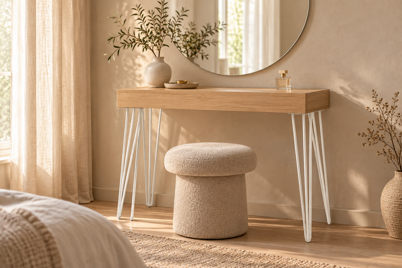Zelf een kaptafel maken met witte hairpin poten