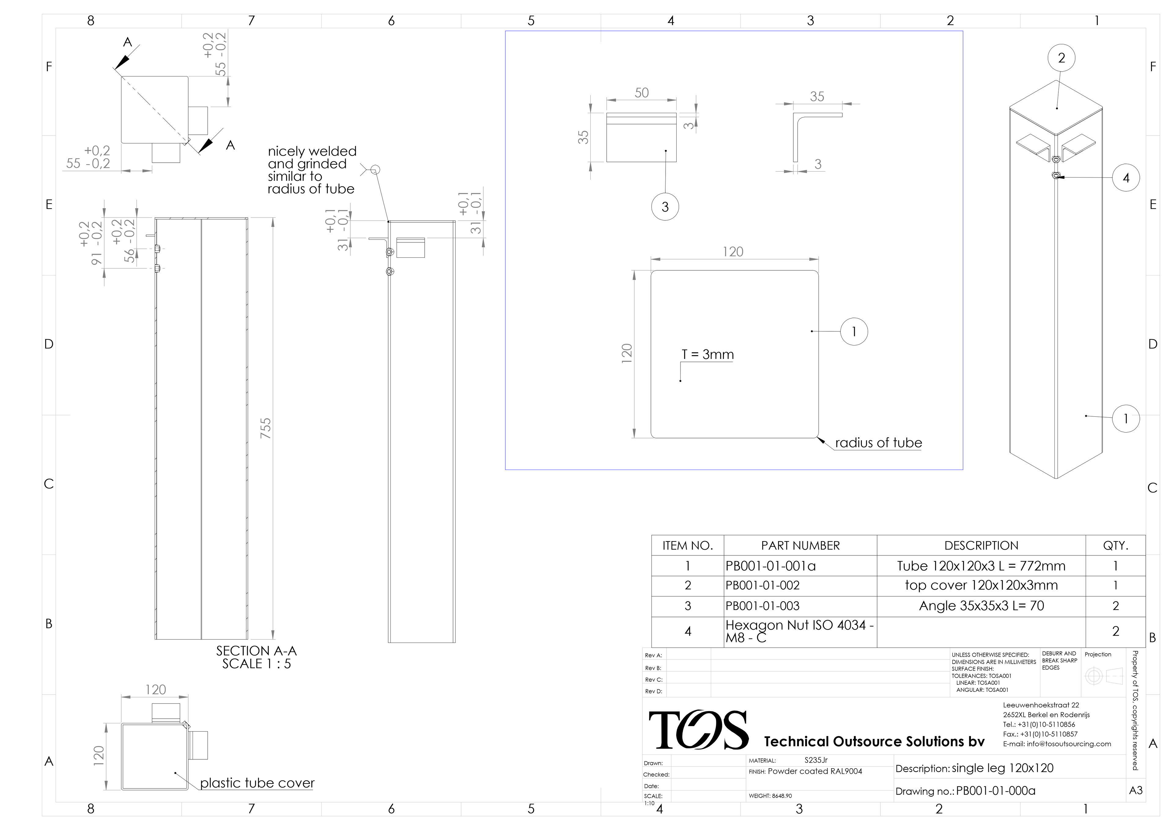PB001-01-000a Maatwerk onderstel (Single leg)