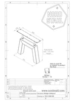 Technische tekening van Nordstahl Bridge leg tafelpoot