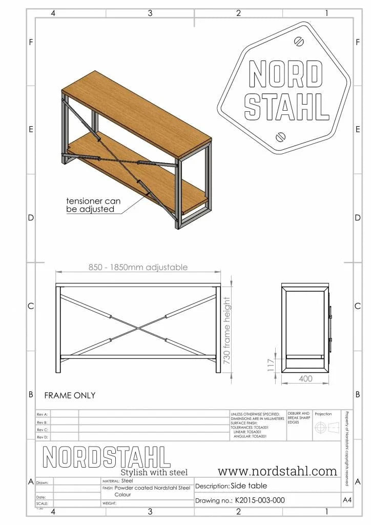 Technische tekening van Nordstahl Sidetable Cabinet frame