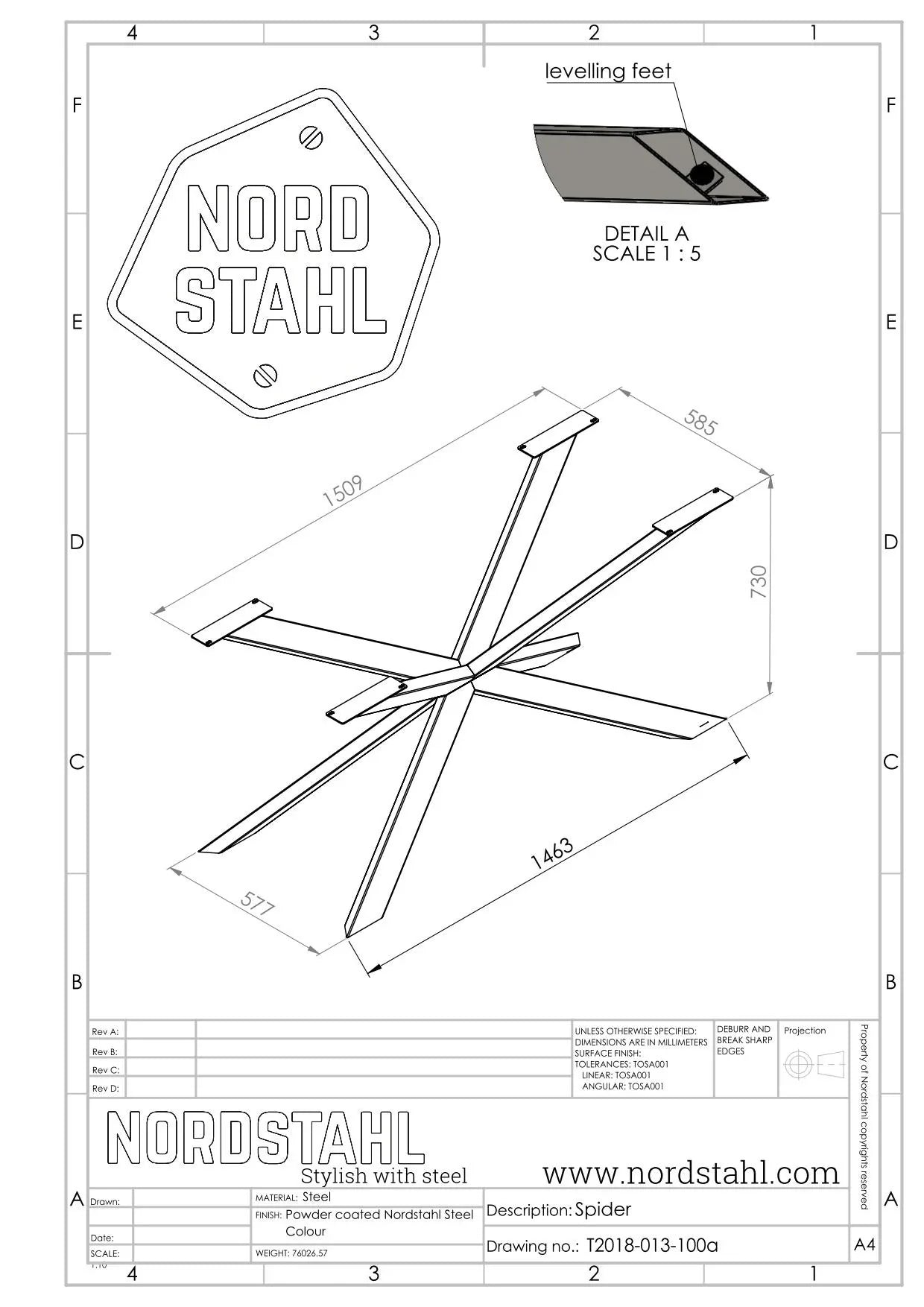 Technische tekening van Nordstahl Spider leg