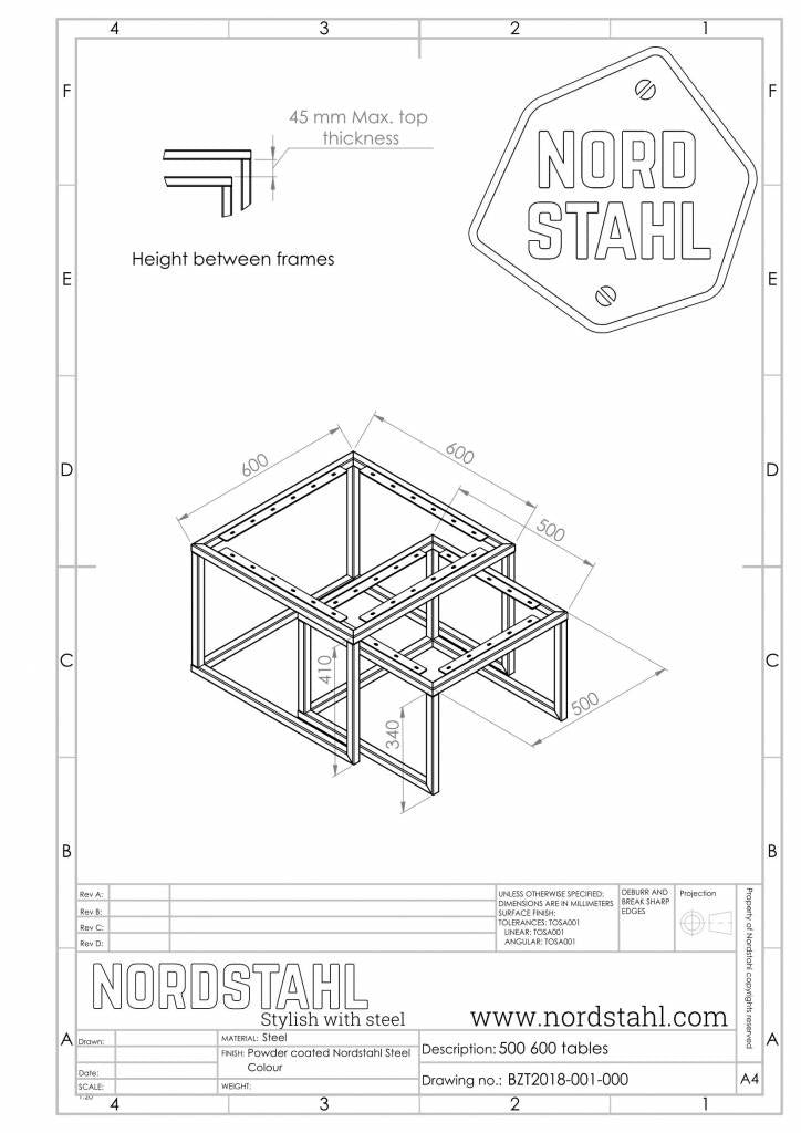 Technische tekening van Nordstahl Square frames leg