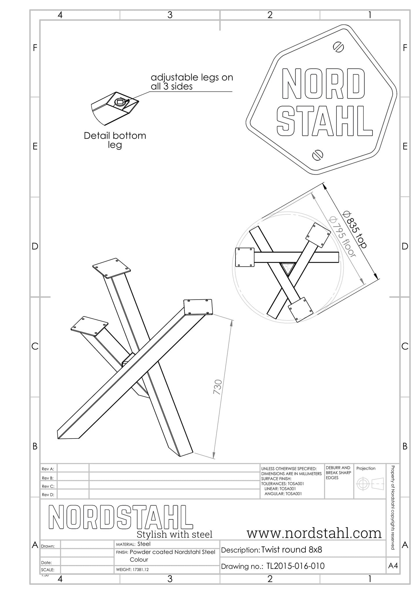 Technische tekening van Nordstahl Twist Circle leg