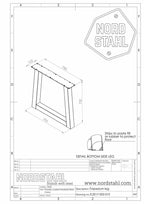 Technische tekening van Nordstahl U leg light tafelpoot