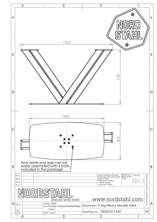 Technische tekening van Nordstahl V leg heavy