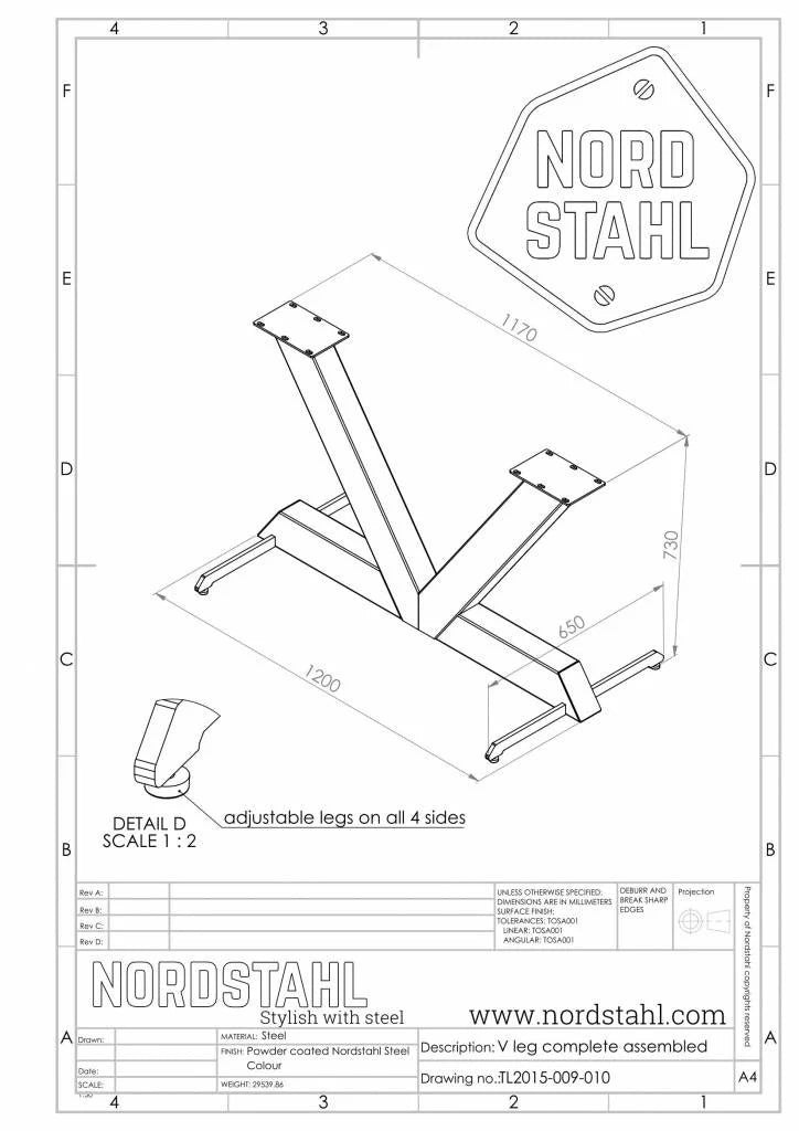 Technische tekening van Nordstahl V leg