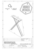Technische tekening van Nordstahl X leg small uneven tafelpoot