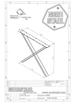 Technische tekening van Nordstahl X leg tafelpoot