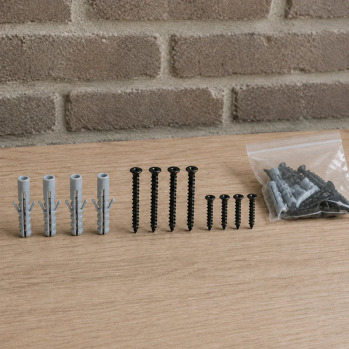 Set zwarte stalen plankdragers L met bevestigingsmateriaal